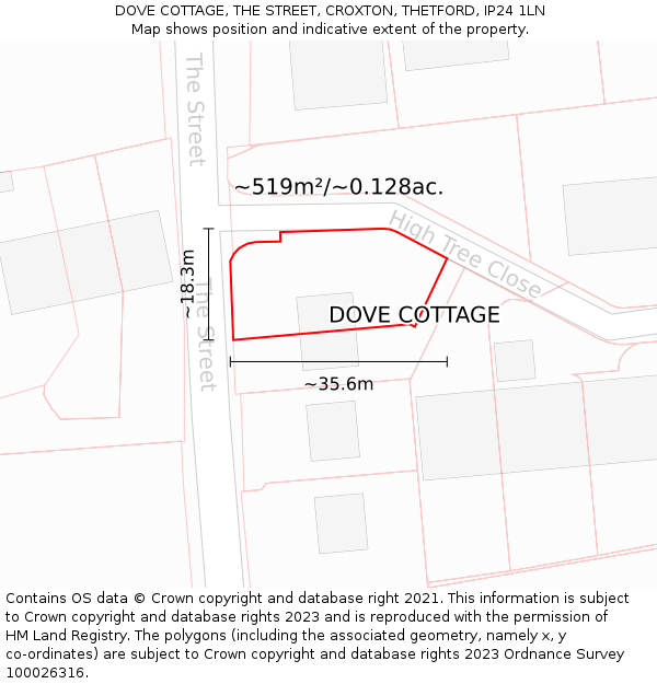 DOVE COTTAGE, THE STREET, CROXTON, THETFORD, IP24 1LN: Plot and title map