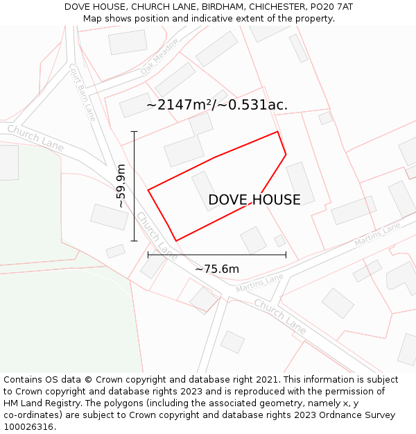 DOVE HOUSE, CHURCH LANE, BIRDHAM, CHICHESTER, PO20 7AT: Plot and title map