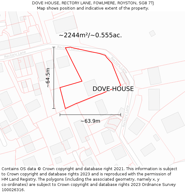 DOVE HOUSE, RECTORY LANE, FOWLMERE, ROYSTON, SG8 7TJ: Plot and title map