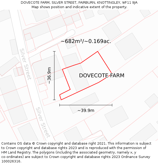 DOVECOTE FARM, SILVER STREET, FAIRBURN, KNOTTINGLEY, WF11 9JA: Plot and title map