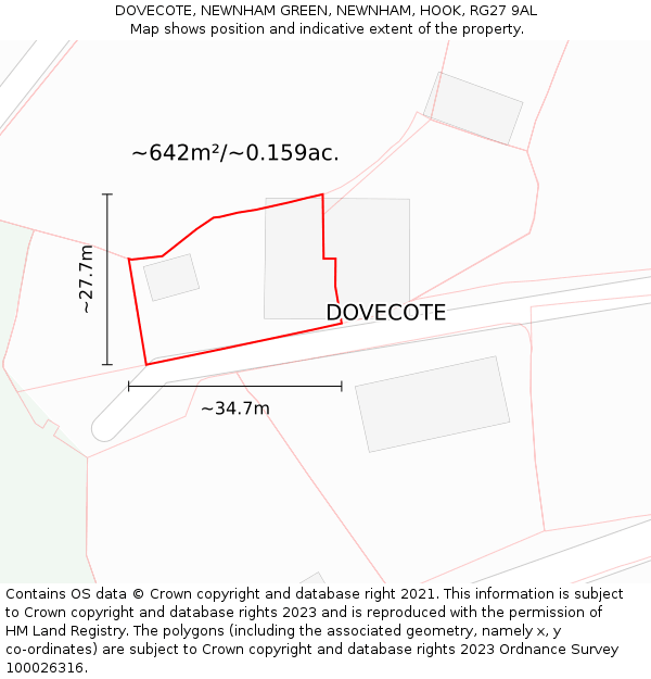 DOVECOTE, NEWNHAM GREEN, NEWNHAM, HOOK, RG27 9AL: Plot and title map