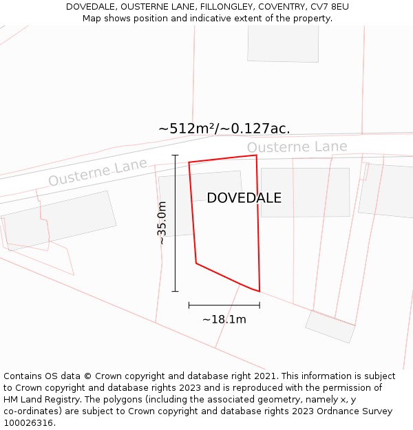 DOVEDALE, OUSTERNE LANE, FILLONGLEY, COVENTRY, CV7 8EU: Plot and title map