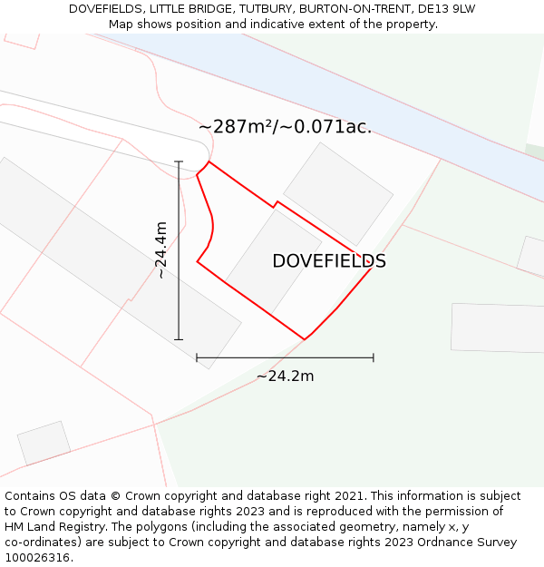 DOVEFIELDS, LITTLE BRIDGE, TUTBURY, BURTON-ON-TRENT, DE13 9LW: Plot and title map