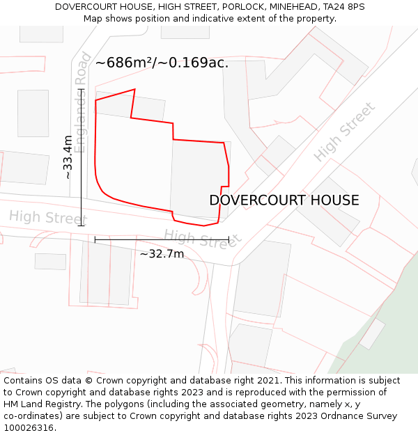 DOVERCOURT HOUSE, HIGH STREET, PORLOCK, MINEHEAD, TA24 8PS: Plot and title map