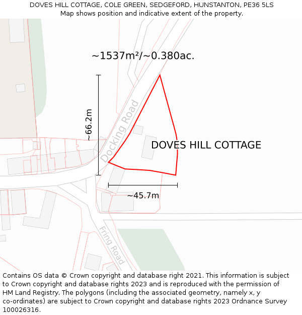 DOVES HILL COTTAGE, COLE GREEN, SEDGEFORD, HUNSTANTON, PE36 5LS: Plot and title map