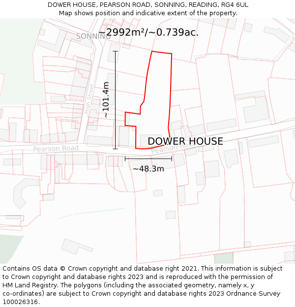 DOWER HOUSE, PEARSON ROAD, SONNING, READING, RG4 6UL: Plot and title map
