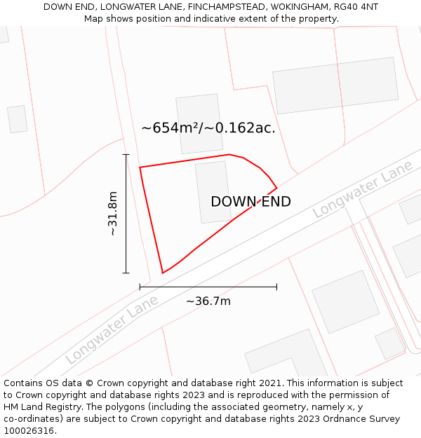 DOWN END, LONGWATER LANE, FINCHAMPSTEAD, WOKINGHAM, RG40 4NT: Plot and title map