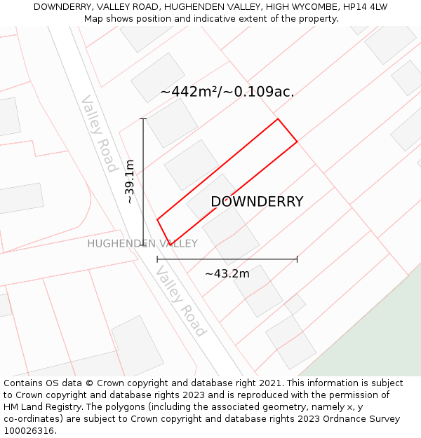 DOWNDERRY, VALLEY ROAD, HUGHENDEN VALLEY, HIGH WYCOMBE, HP14 4LW: Plot and title map