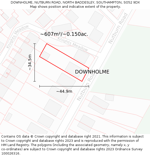 DOWNHOLME, NUTBURN ROAD, NORTH BADDESLEY, SOUTHAMPTON, SO52 9DX: Plot and title map