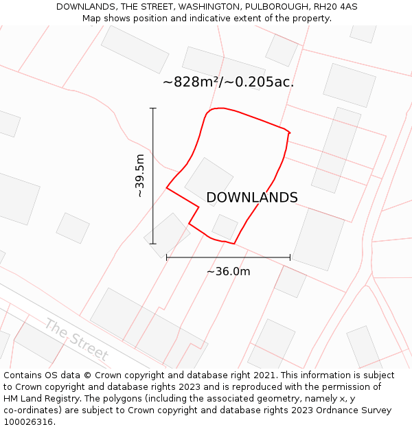 DOWNLANDS, THE STREET, WASHINGTON, PULBOROUGH, RH20 4AS: Plot and title map