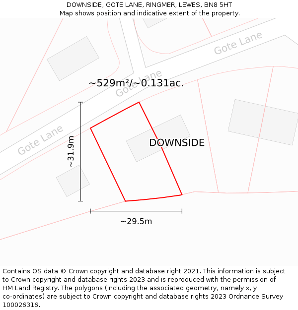 DOWNSIDE, GOTE LANE, RINGMER, LEWES, BN8 5HT: Plot and title map