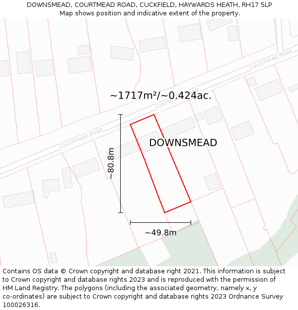 DOWNSMEAD, COURTMEAD ROAD, CUCKFIELD, HAYWARDS HEATH, RH17 5LP: Plot and title map