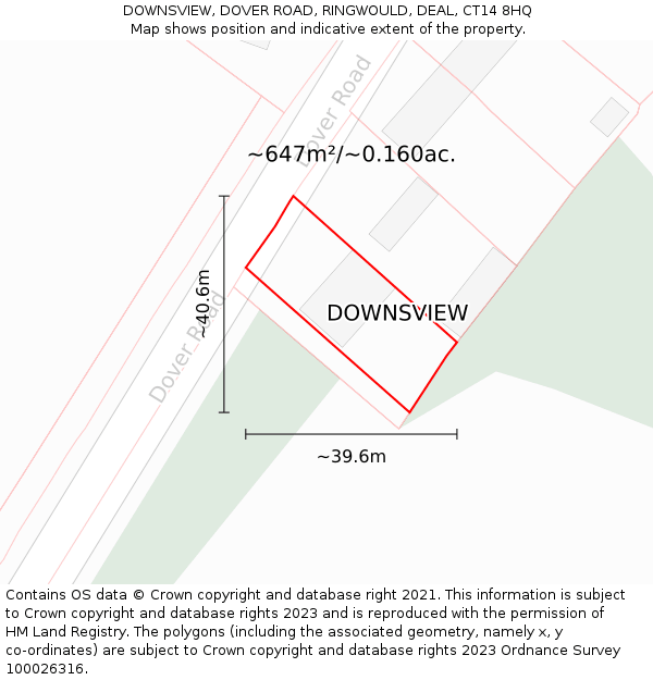 DOWNSVIEW, DOVER ROAD, RINGWOULD, DEAL, CT14 8HQ: Plot and title map