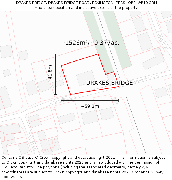 DRAKES BRIDGE, DRAKES BRIDGE ROAD, ECKINGTON, PERSHORE, WR10 3BN: Plot and title map