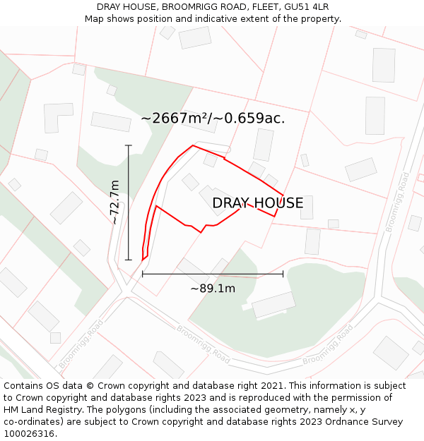 DRAY HOUSE, BROOMRIGG ROAD, FLEET, GU51 4LR: Plot and title map