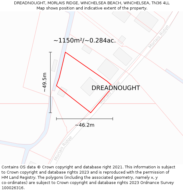 DREADNOUGHT, MORLAIS RIDGE, WINCHELSEA BEACH, WINCHELSEA, TN36 4LL: Plot and title map