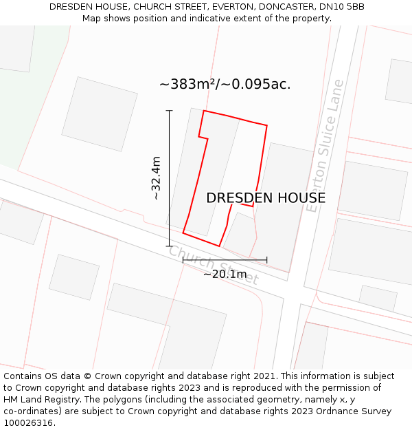 DRESDEN HOUSE, CHURCH STREET, EVERTON, DONCASTER, DN10 5BB: Plot and title map