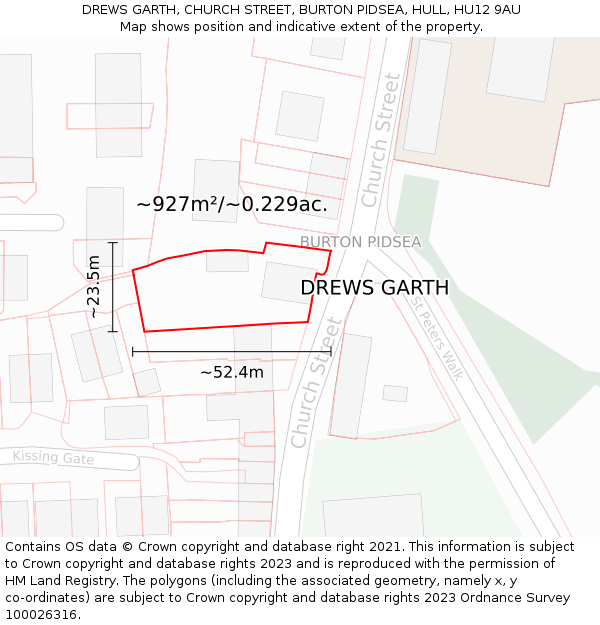 DREWS GARTH, CHURCH STREET, BURTON PIDSEA, HULL, HU12 9AU: Plot and title map