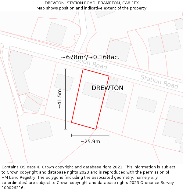 DREWTON, STATION ROAD, BRAMPTON, CA8 1EX: Plot and title map