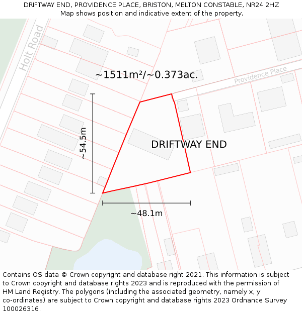 DRIFTWAY END, PROVIDENCE PLACE, BRISTON, MELTON CONSTABLE, NR24 2HZ: Plot and title map