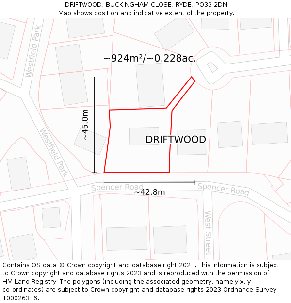 DRIFTWOOD, BUCKINGHAM CLOSE, RYDE, PO33 2DN: Plot and title map