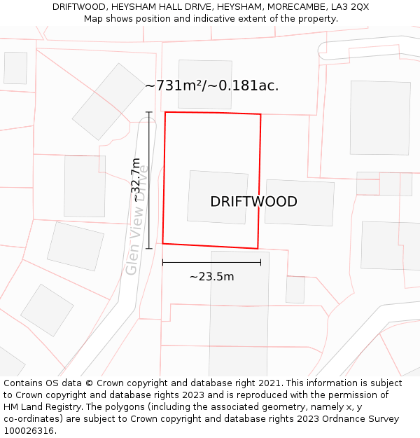 DRIFTWOOD, HEYSHAM HALL DRIVE, HEYSHAM, MORECAMBE, LA3 2QX: Plot and title map