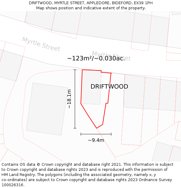 DRIFTWOOD, MYRTLE STREET, APPLEDORE, BIDEFORD, EX39 1PH: Plot and title map