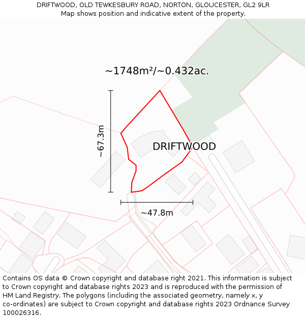 DRIFTWOOD, OLD TEWKESBURY ROAD, NORTON, GLOUCESTER, GL2 9LR: Plot and title map