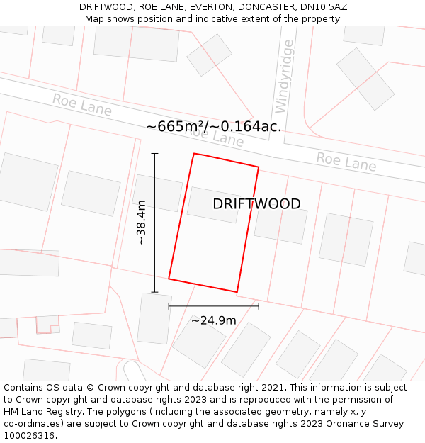 DRIFTWOOD, ROE LANE, EVERTON, DONCASTER, DN10 5AZ: Plot and title map