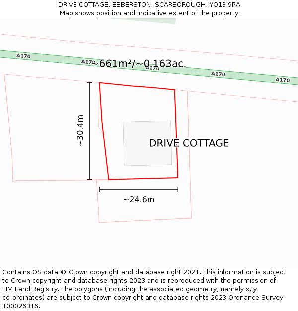 DRIVE COTTAGE, EBBERSTON, SCARBOROUGH, YO13 9PA: Plot and title map