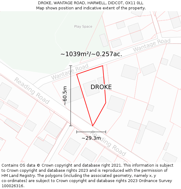 DROKE, WANTAGE ROAD, HARWELL, DIDCOT, OX11 0LL: Plot and title map