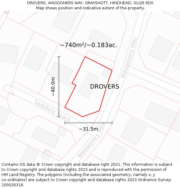 DROVERS, WAGGONERS WAY, GRAYSHOTT, HINDHEAD, GU26 6DX: Plot and title map