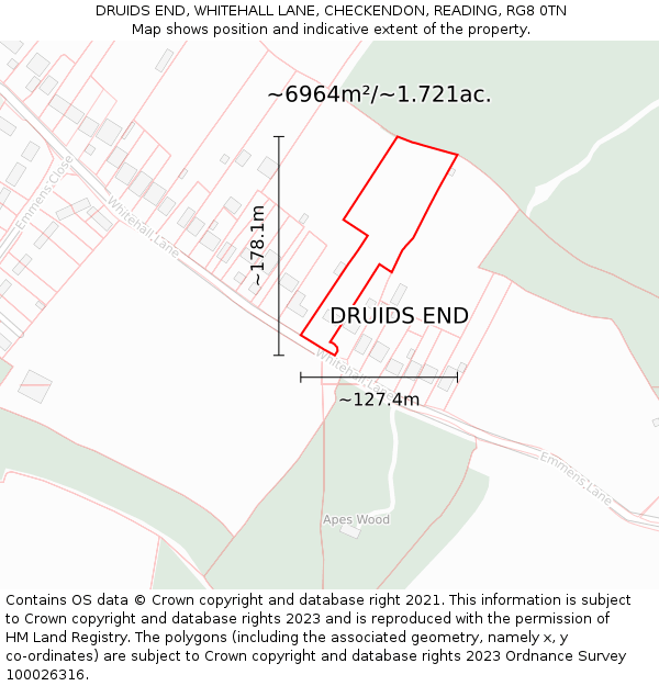 DRUIDS END, WHITEHALL LANE, CHECKENDON, READING, RG8 0TN: Plot and title map