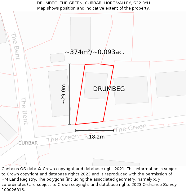 DRUMBEG, THE GREEN, CURBAR, HOPE VALLEY, S32 3YH: Plot and title map