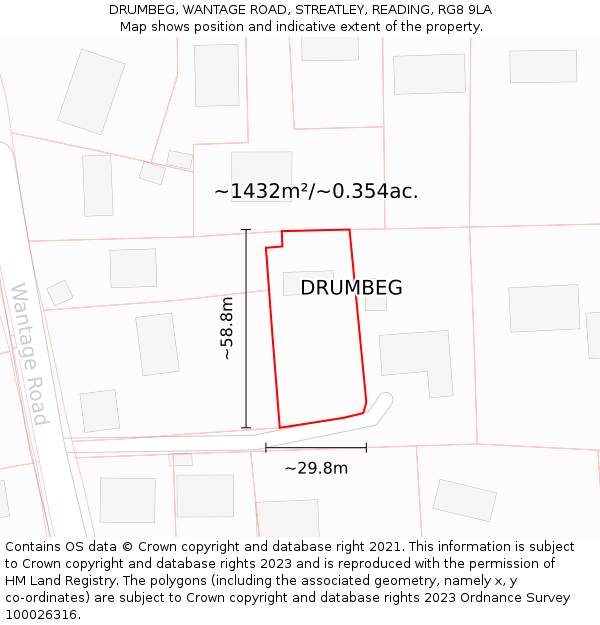 DRUMBEG, WANTAGE ROAD, STREATLEY, READING, RG8 9LA: Plot and title map