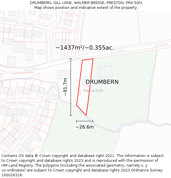 DRUMBERN, GILL LANE, WALMER BRIDGE, PRESTON, PR4 5QN: Plot and title map