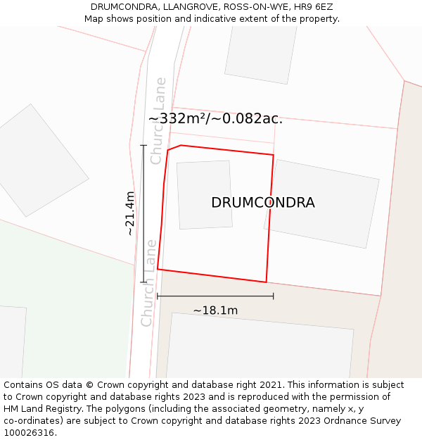 DRUMCONDRA, LLANGROVE, ROSS-ON-WYE, HR9 6EZ: Plot and title map