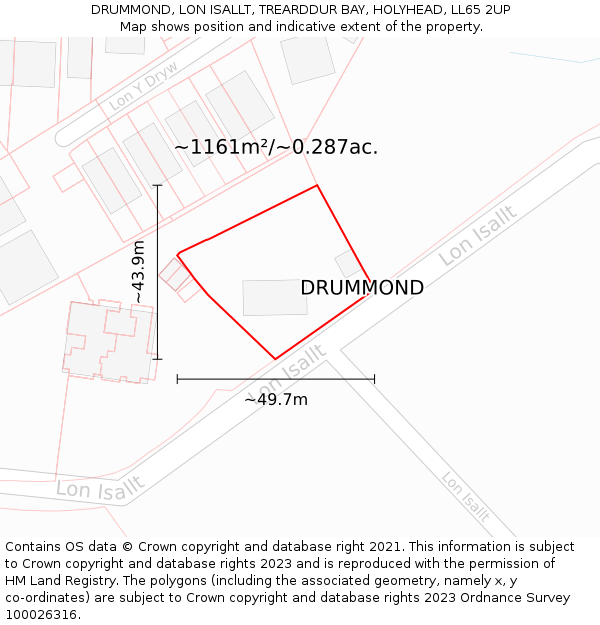 DRUMMOND, LON ISALLT, TREARDDUR BAY, HOLYHEAD, LL65 2UP: Plot and title map