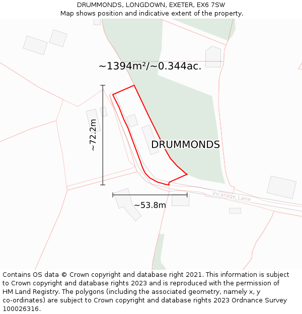 DRUMMONDS, LONGDOWN, EXETER, EX6 7SW: Plot and title map