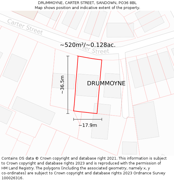 DRUMMOYNE, CARTER STREET, SANDOWN, PO36 8BL: Plot and title map