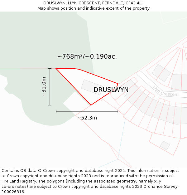 DRUSLWYN, LLYN CRESCENT, FERNDALE, CF43 4LH: Plot and title map