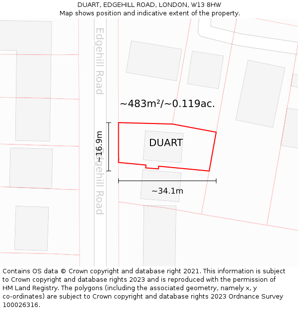 DUART, EDGEHILL ROAD, LONDON, W13 8HW: Plot and title map