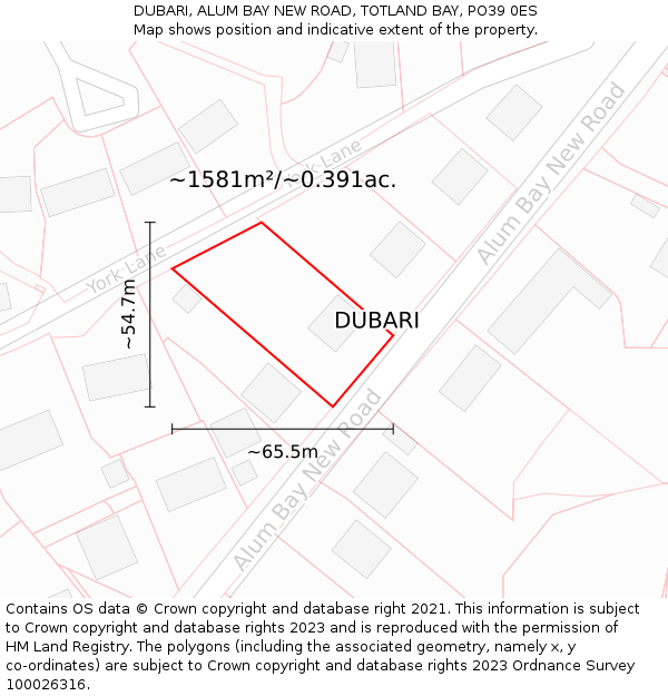 DUBARI, ALUM BAY NEW ROAD, TOTLAND BAY, PO39 0ES: Plot and title map