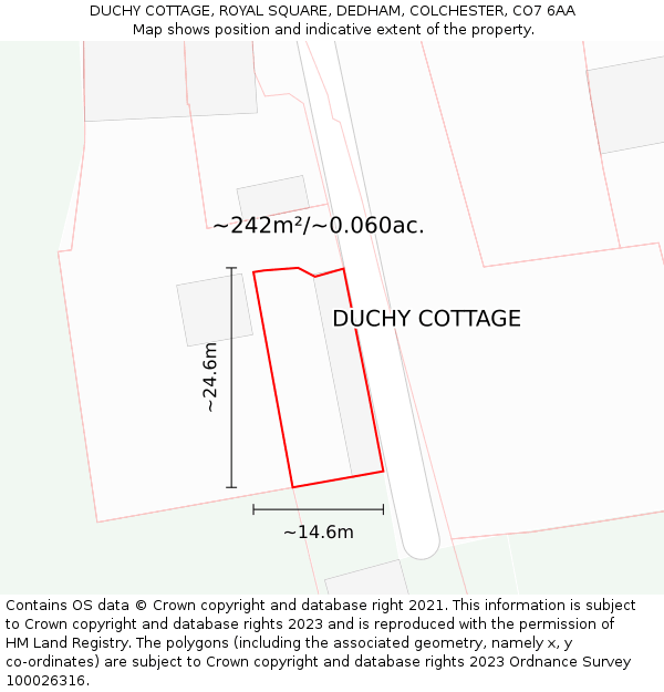 DUCHY COTTAGE, ROYAL SQUARE, DEDHAM, COLCHESTER, CO7 6AA: Plot and title map