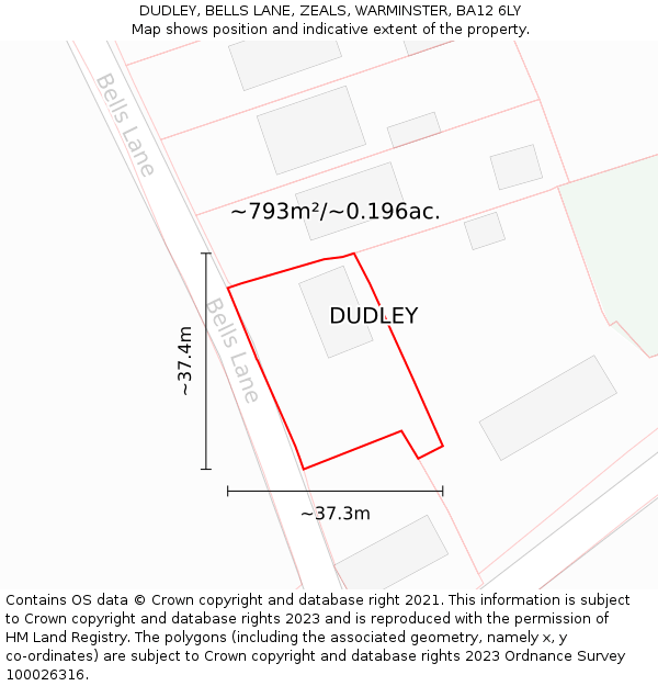DUDLEY, BELLS LANE, ZEALS, WARMINSTER, BA12 6LY: Plot and title map