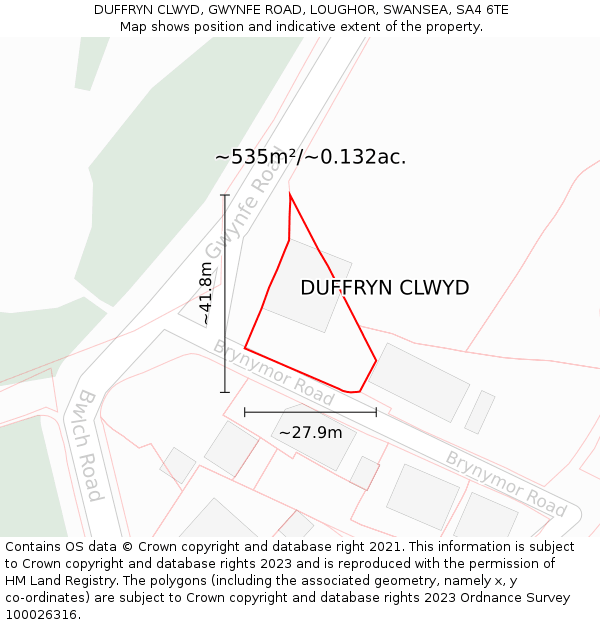 DUFFRYN CLWYD, GWYNFE ROAD, LOUGHOR, SWANSEA, SA4 6TE: Plot and title map