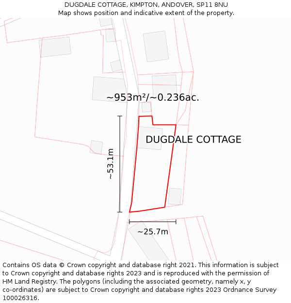 DUGDALE COTTAGE, KIMPTON, ANDOVER, SP11 8NU: Plot and title map