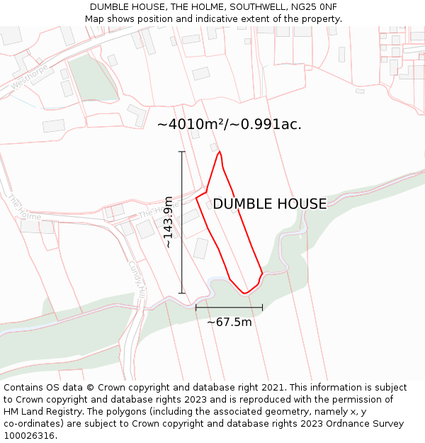 DUMBLE HOUSE, THE HOLME, SOUTHWELL, NG25 0NF: Plot and title map