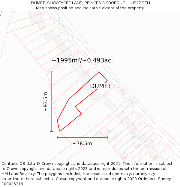 DUMET, SHOOTACRE LANE, PRINCES RISBOROUGH, HP27 9EH: Plot and title map