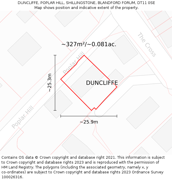 DUNCLIFFE, POPLAR HILL, SHILLINGSTONE, BLANDFORD FORUM, DT11 0SE: Plot and title map